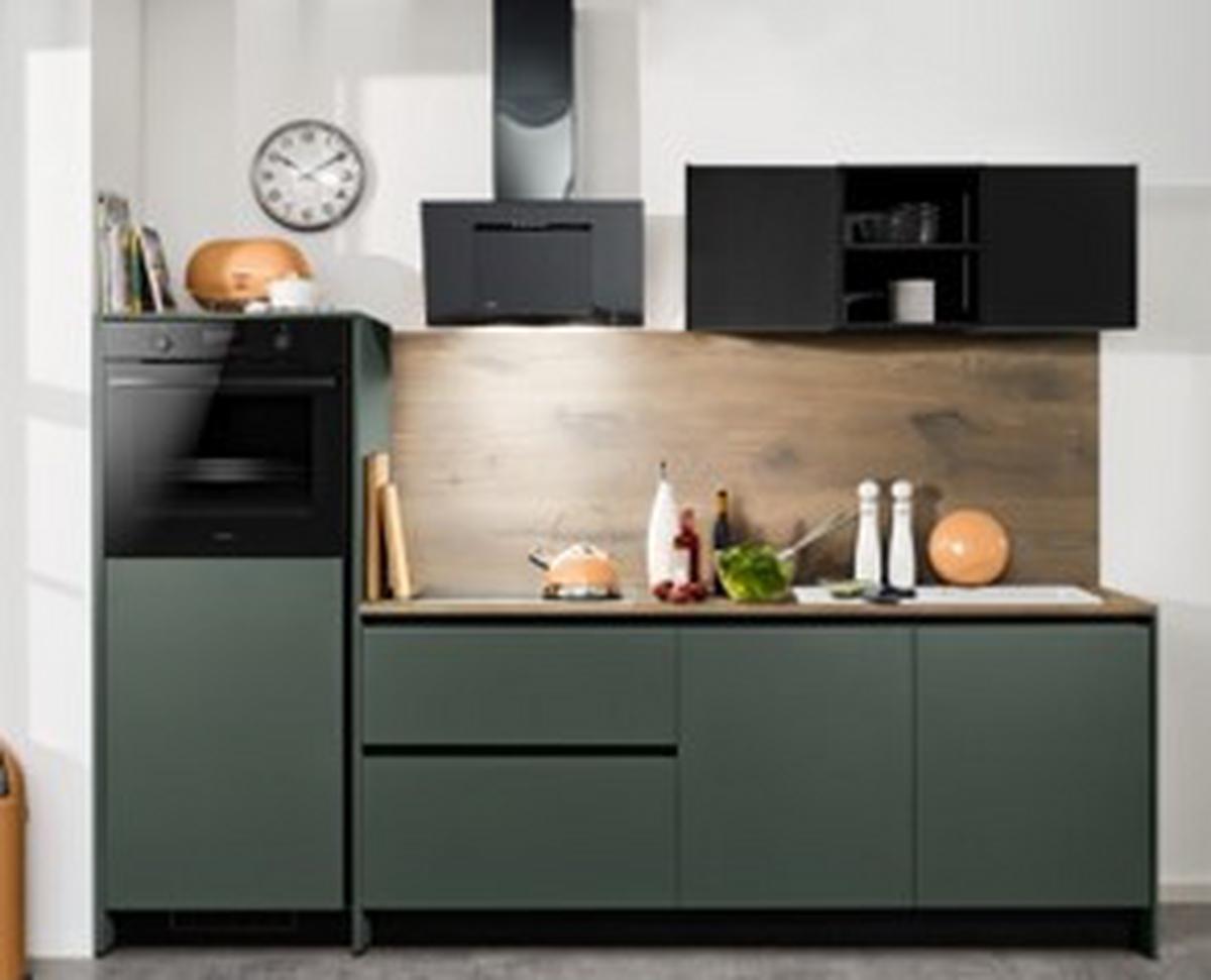 Küchenblock Clean - Eiche dunkel/Dunkelgrün, MODERN, Holzwerkstoff (268cm) - Express