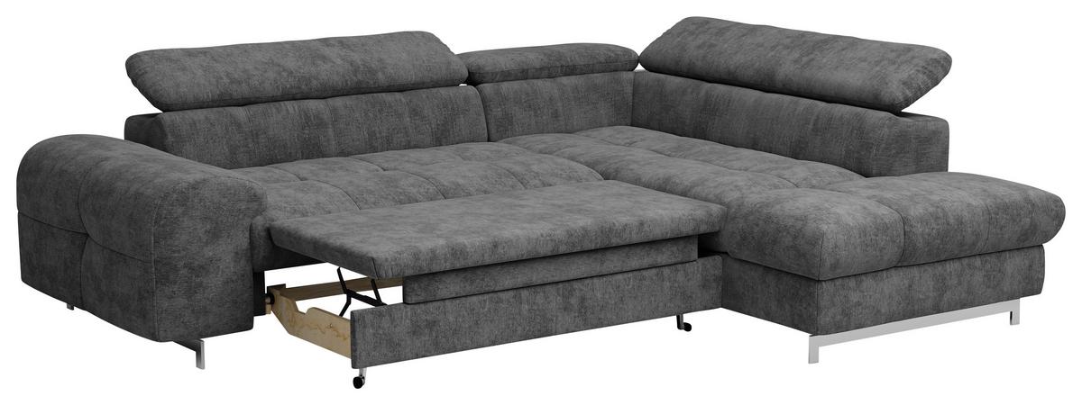 Ecksofa Mit Schlaffunktion Cloud + Dunkelgrau - Chromfarben/Dunkelgrau, KONVENTIONELL, Textil (257/206cm) - Livetastic