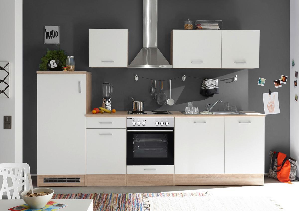 Küchenzeile Economy mit Geräten 280 cm Weiß/Eiche Dekor Modern - Eichefarben/Weiß, Basics, Holzwerkstoff (280cm) - Respekta