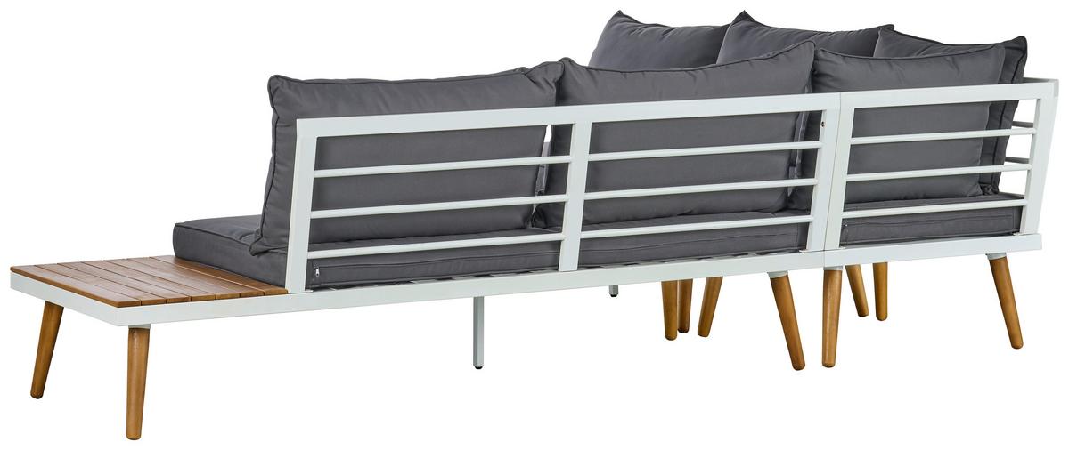 Loungegarnitur 3 Tlg. Madeira Aus Stahl/holz Mit Kissen - Dunkelgrau/Weiß, MODERN, Holz/Textil (90/30/70cm) - Beldano