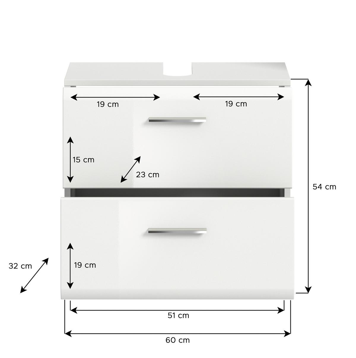 Waschbeckenunterschrank Ice B: 60 cm Weiß Hochglanz - Weiß Hochglanz/Weiß, MODERN, Holzwerkstoff (60/54/32cm) - MID.YOU