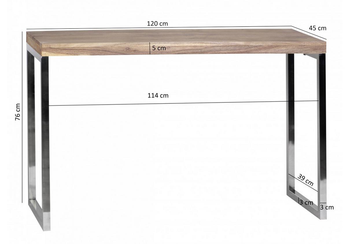 Stolík z masívneho dreva guna š: 120cm - farba akácie/chrómová, Modern, kov/drevo (120/45/76cm) - MID.YOU