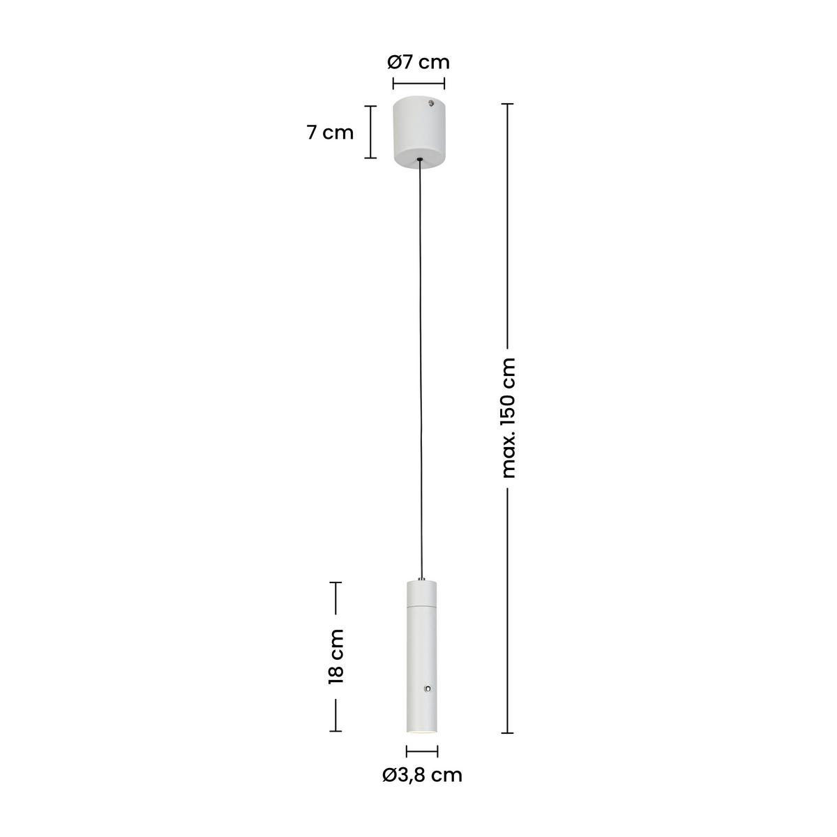 ZÁVĚSNÉ SVÍTIDLO SUSO - bílá, Moderní, kov/plast (3,8/3,8/150cm) - Mömax