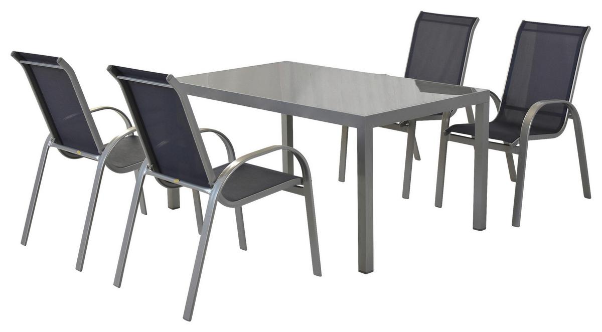Gartenmöbel Set 5tlg. Amalfi aus Aluminium - Blau/Silberfarben, MODERN, Kunststoff/Metall - Gardenson