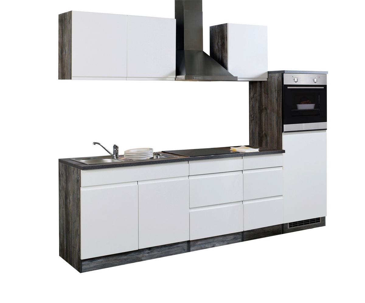 Küchenzeile Cardiff Mit Geräten 270 Cm Weiß Hochglanz/eiche - Weiß Hochglanz/Weiß, Basics, Holzwerkstoff (270cm) - Held