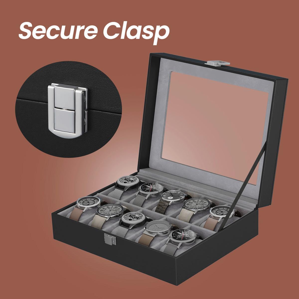 Uhrenbox Schwarz B: 25,5 cm - Schwarz, Basics, Glas/Holzwerkstoff (25,5/7,8/20,2cm)