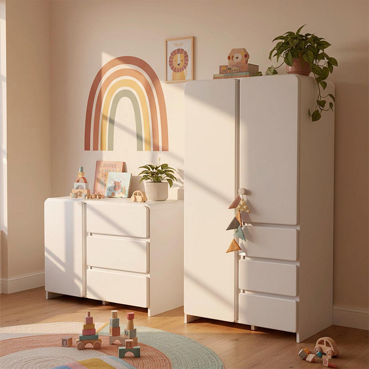 Dětská šatní skříň ELIO dekor bílá - bílá, Moderní, kompozitní dřevo (95/180/56cm) - Bessagi Kids