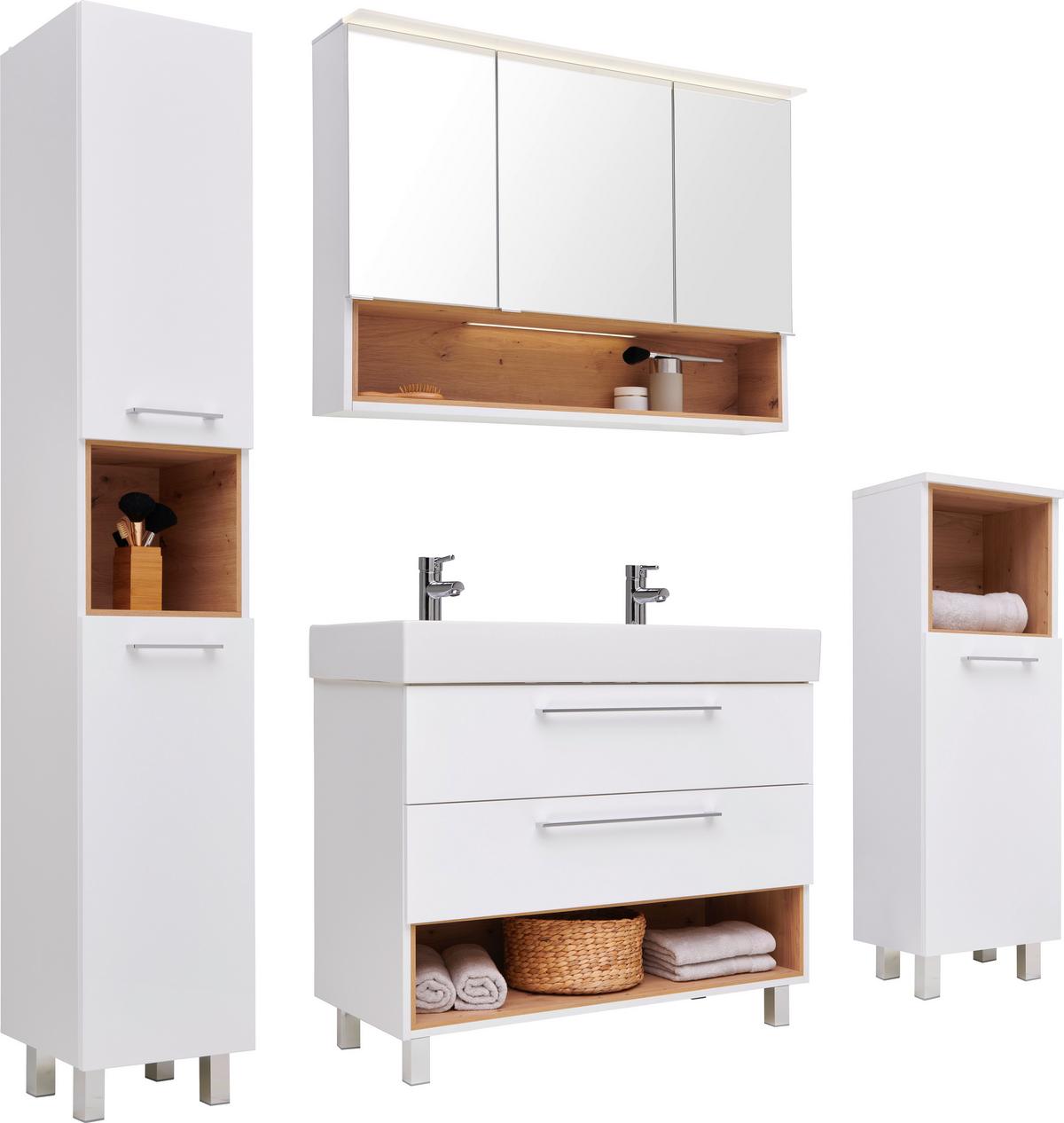 Badezimmer Mura Eiche Dekor/weiß Hg B: 170 Cm - Weiß Hochglanz/Eiche Artisan, MODERN, Keramik/Holzwerkstoff (170/173,5/46,5cm)