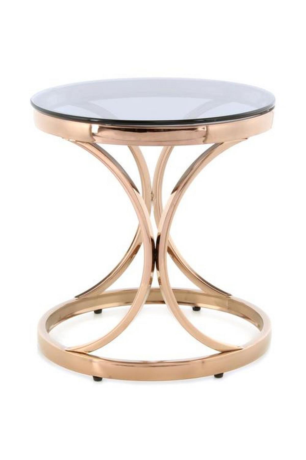 Beistelltisch mit Glasplatte Weyda Grau/Kupfer - Grau, Basics, Glas/Metall (40/40/42cm) - Kayoom