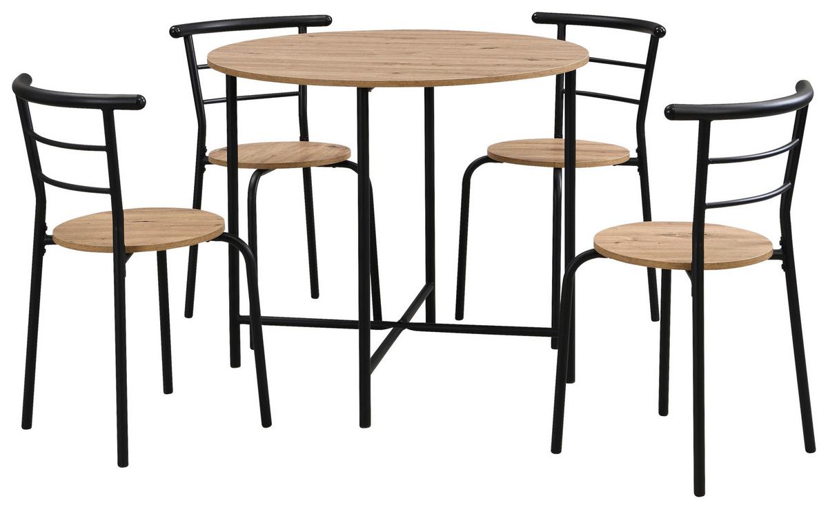 Tischgruppe Lienz 5tlg Melamin Eiche Dekor - Schwarz/Eiche Artisan, KONVENTIONELL, Holzwerkstoff/Metall (85/75/95cm)