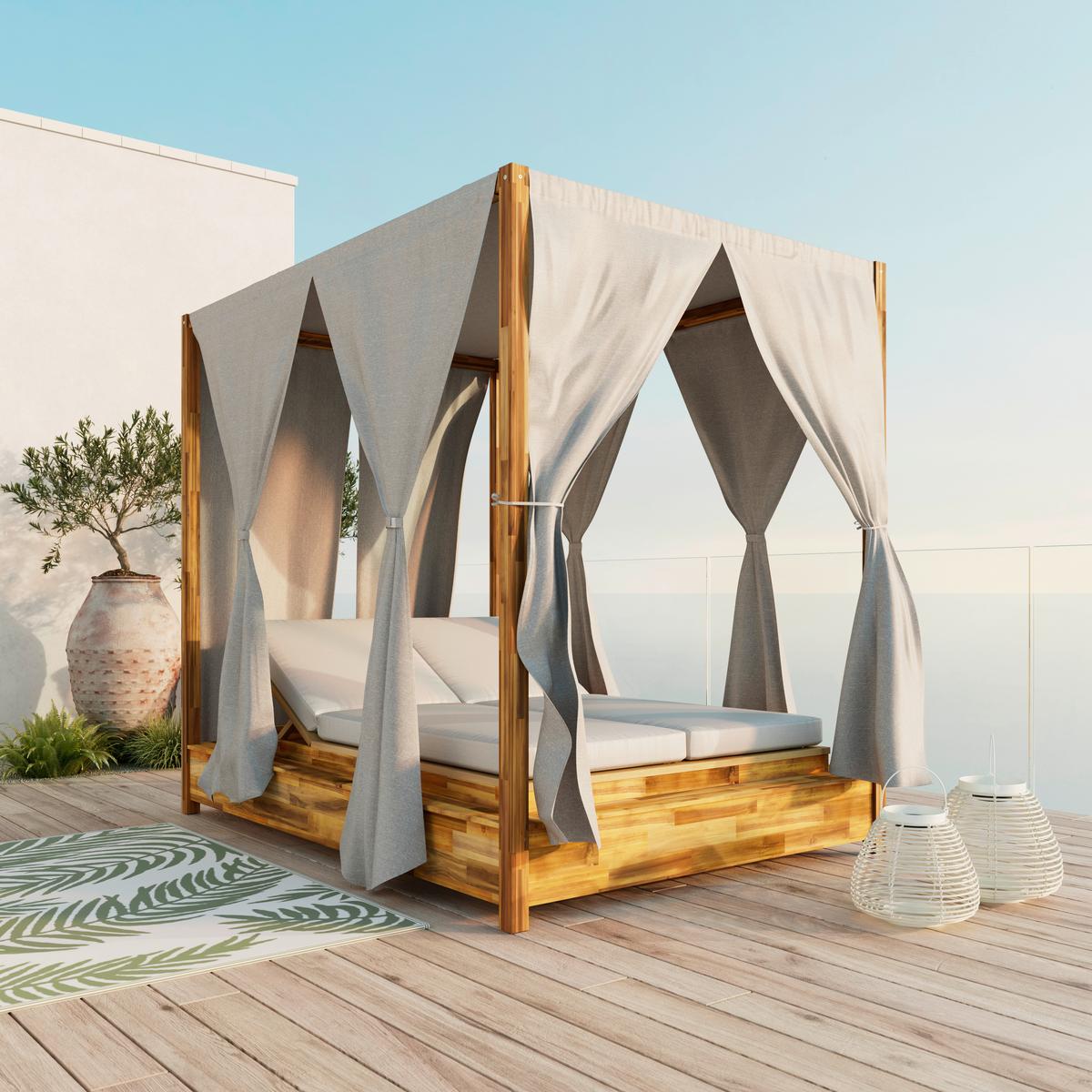 RELAXAČNÍ OSTRŮVEK MARTA - světle šedá, Moderní, dřevo/textil (154/195/218cm) - Bessagi Garden
