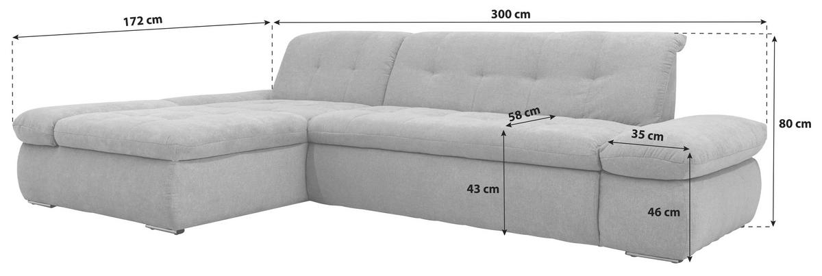 Ecksofa Mit Schlaffunktion Moric Petrol Mikrofaser - Chromfarben/Petrol, KONVENTIONELL, Textil (172/300cm) - MID.YOU