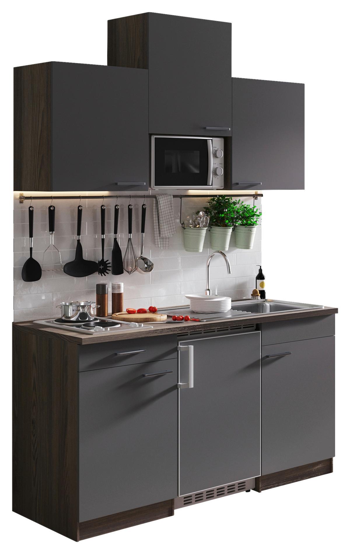 Miniküche Oliver Singleküche 150 cm - Eichefarben/Grau, Basics, Holzwerkstoff (150cm) - Respekta