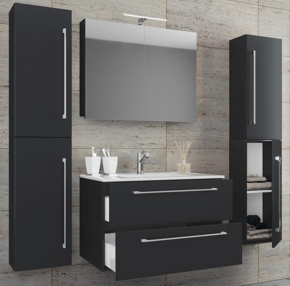 Badezimmer Badinos 5-Teilig Schwarz B: 146 cm - Schwarz/Weiß, MODERN, Keramik/Holzwerkstoff (167cm) - MID.YOU