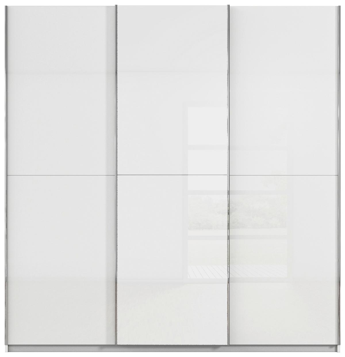 Schwebetürenschrank Fifty 3trg Weiß/Weißglas, B: 242 cm - Weiß, KONVENTIONELL, Glas/Holzwerkstoff (242/223/66cm) - Luca Bessoni