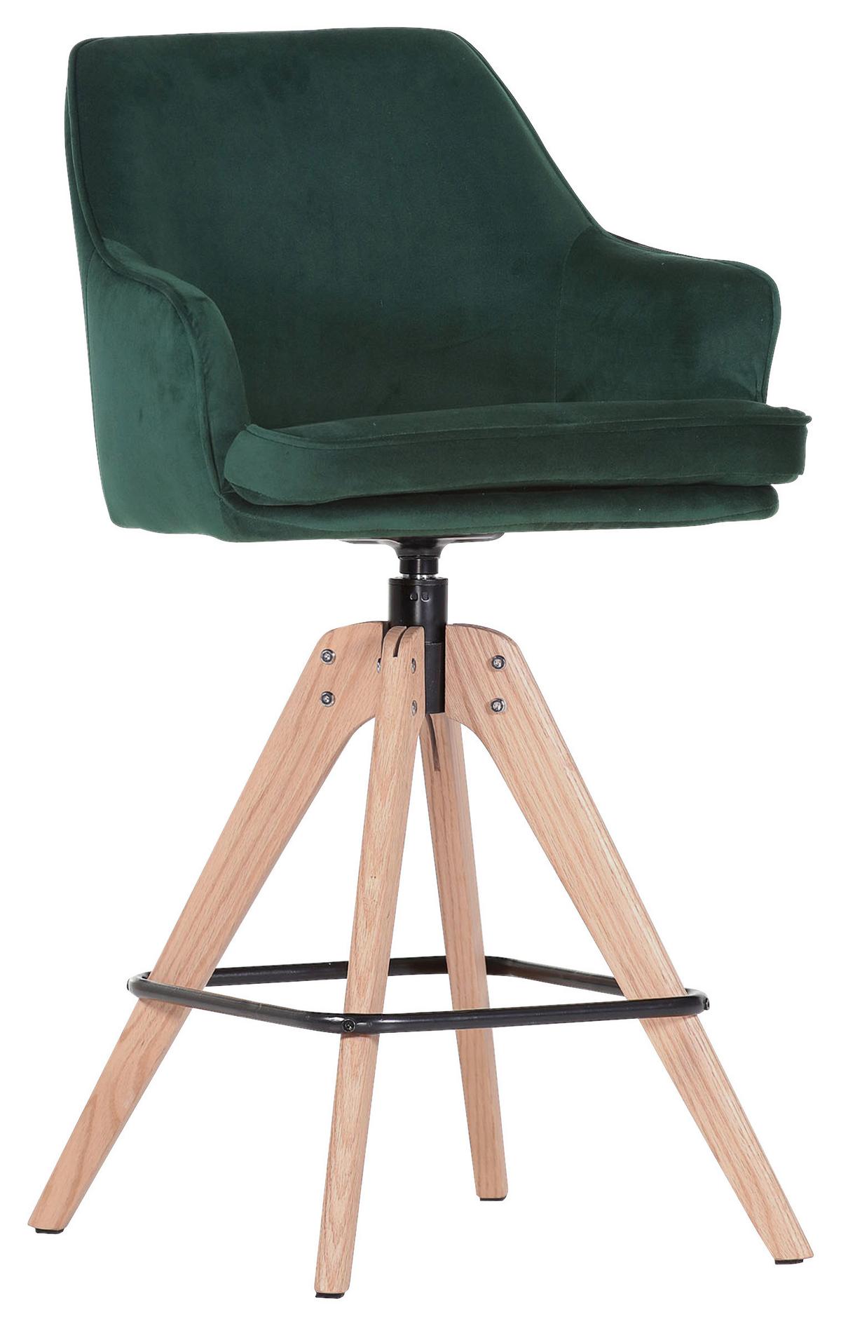 Barhocker Floyd Dunkelgrün, B: 53 cm - Dunkelgrün/Eichefarben, MODERN, Holz/Textil (53/55/100cm) - Livetastic