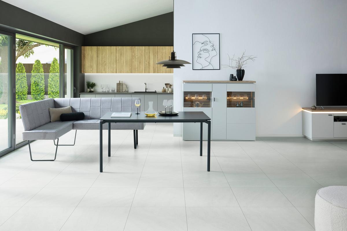 Eckbank Tilos Samt Hellgrau, S: 150x190 Cm - Hellgrau/Schwarz, KONVENTIONELL, Textil/Metall (150/190cm) - MID.YOU