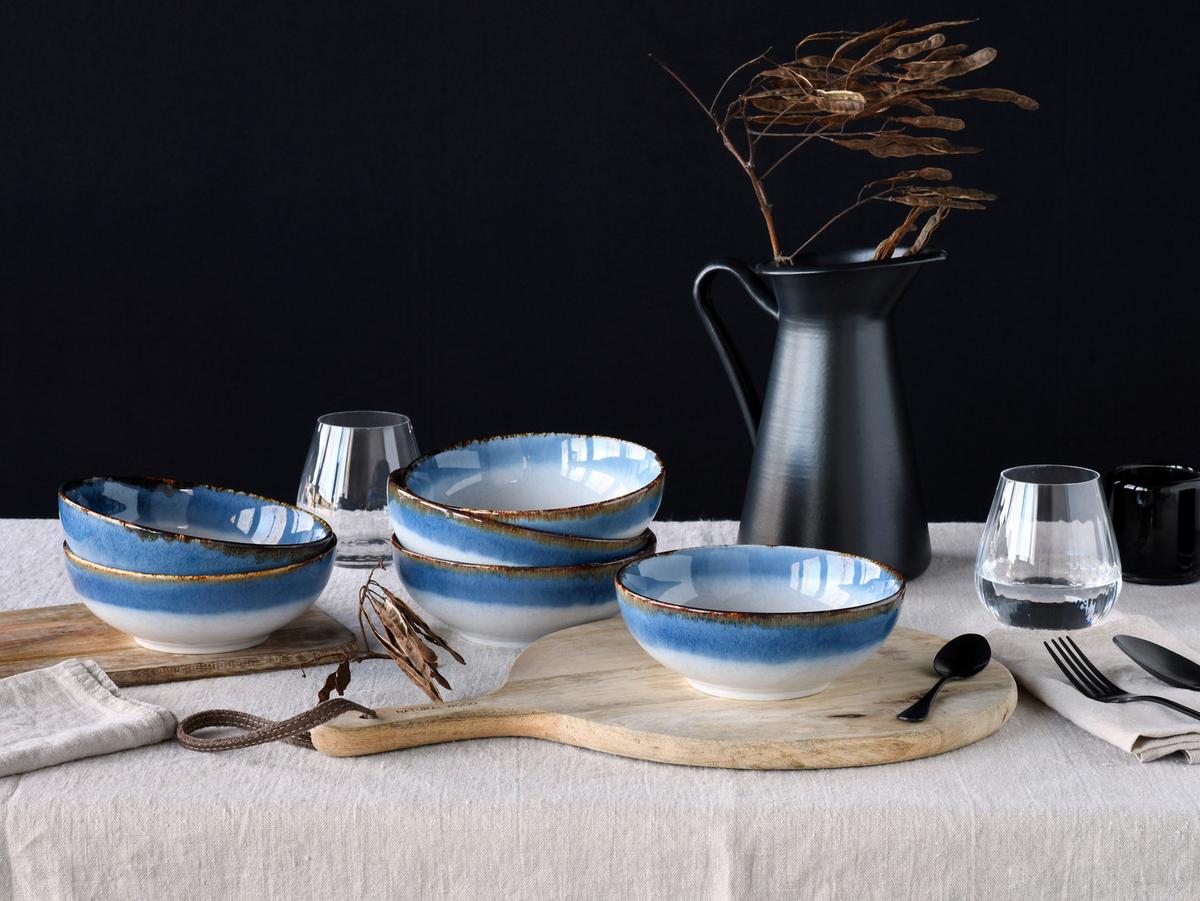 Schüsselset Cascade Steinzeug Blau - Blau, Design, Keramik - Creatable