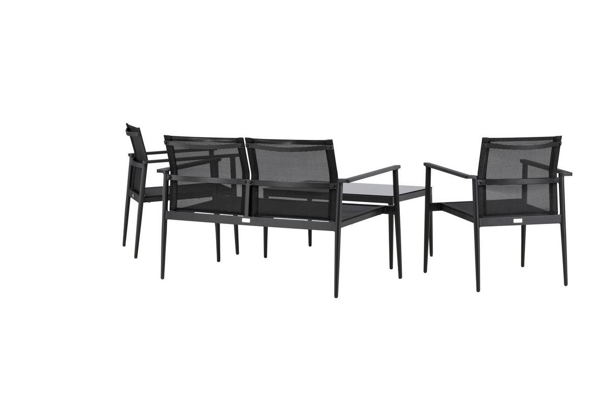 Gartengarnitur 4-Tlg. Break Aluminium/Glas - Schwarz, KONVENTIONELL, Glas/Textil - Gardenson