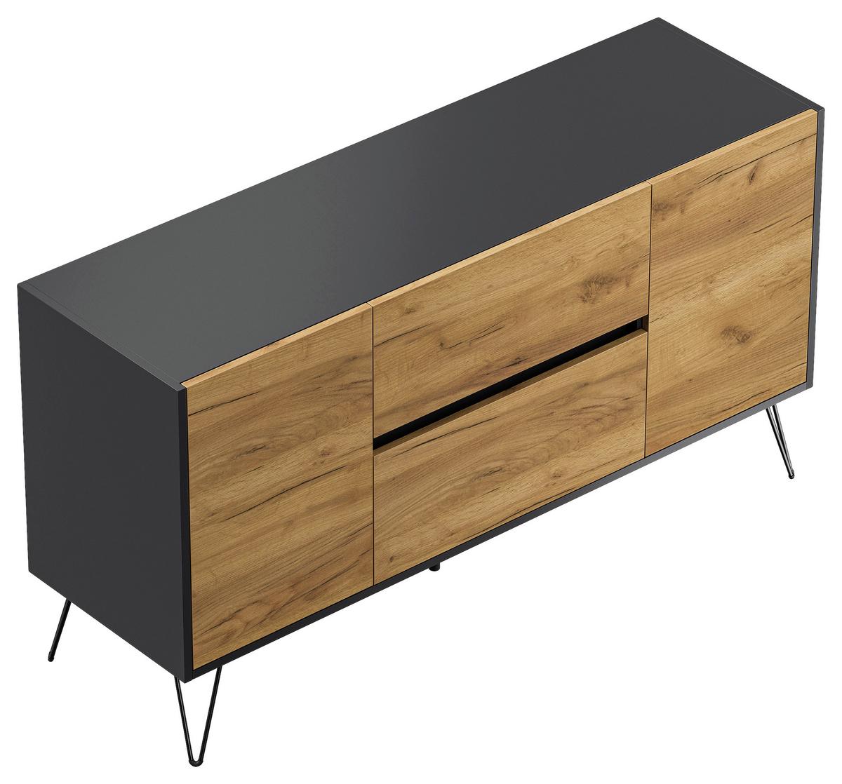 Sideboard Posseik Industrial Graphit/Eichefarben B: 139 cm - Eichefarben/Graphitfarben, Design, Holzwerkstoff (139/75,8/42cm) - MID.YOU