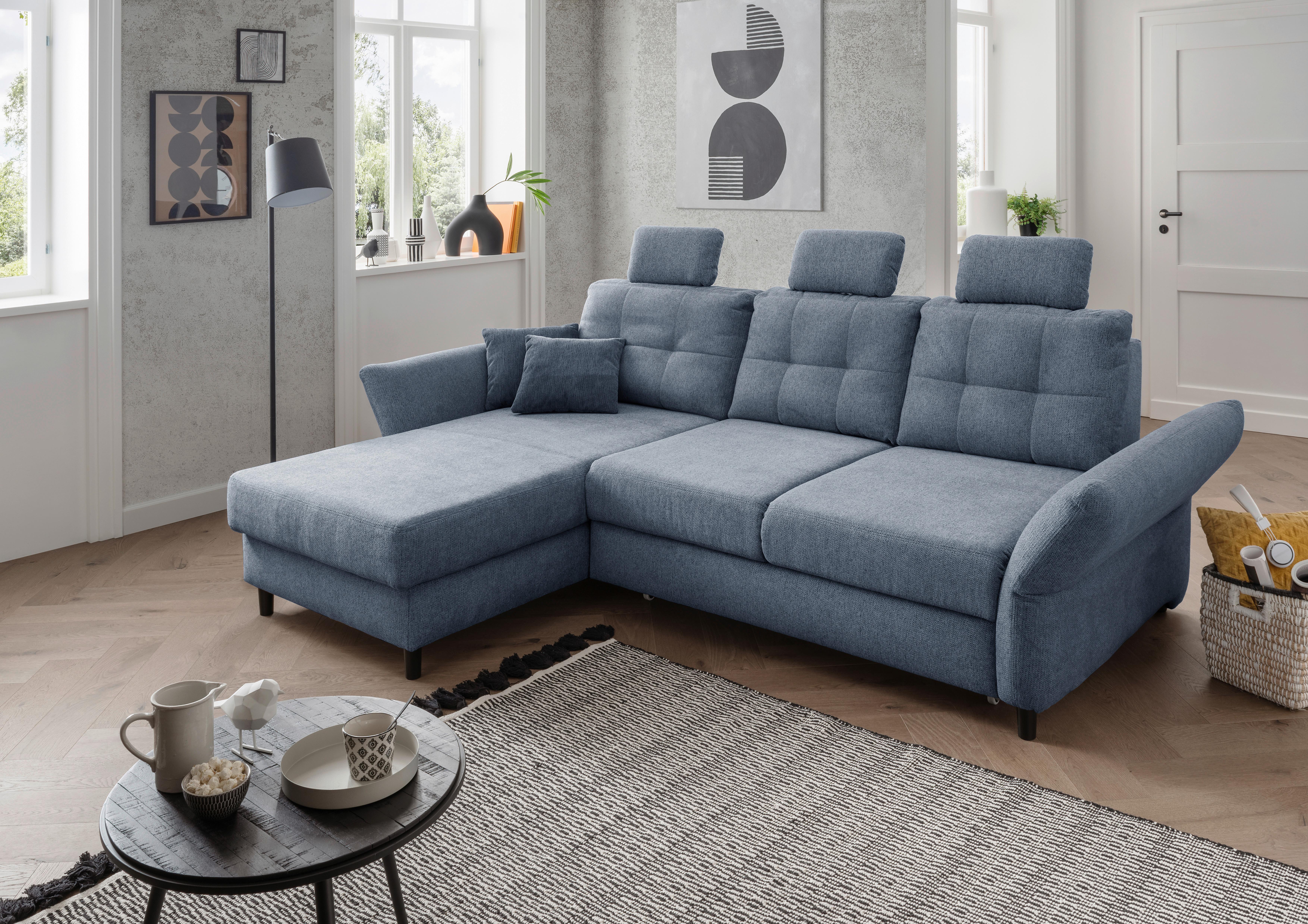 Ecksofa Brizzini Hellblau S: 176/250-280 cm - Blau/Schwarz, MODERN, Holz/Textil (176/250-280cm) - Livetastic