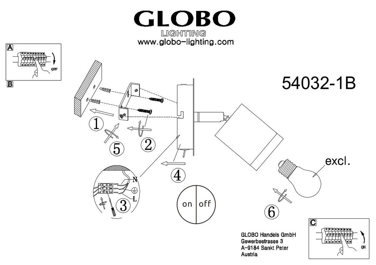 Strahler 54032-1b 1-Flammig L:12 cm - Schwarz, Basics, Holz/Metall (12/18/17cm) - Globo