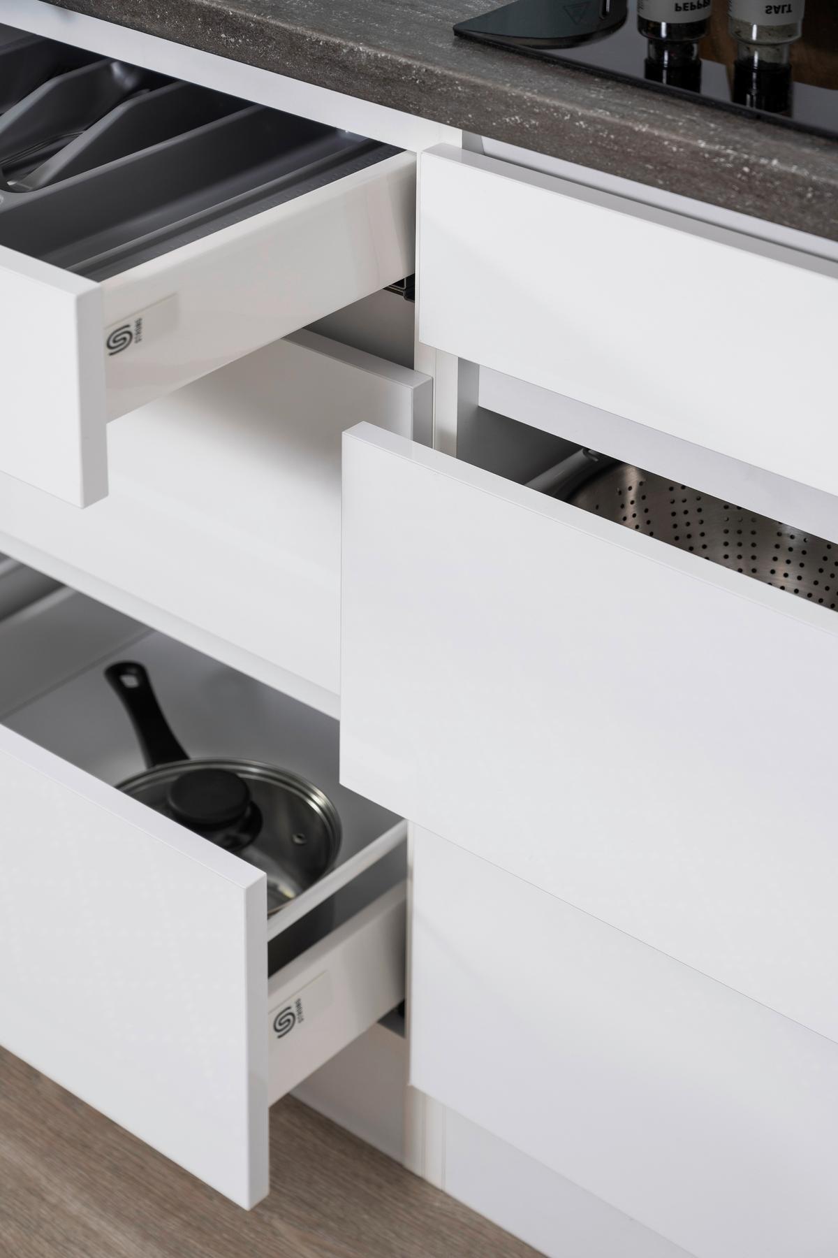 Küchenzeile Premium m. Geräten 270 cm Weiß modern - Weiß/Braun, MODERN, Holzwerkstoff (270cm) - Respekta