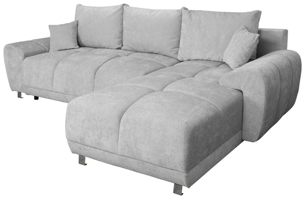 ECKSCHLAFSOFA Ramon, Hellgrau S: 296x182 cm - Chromfarben/Beige, Trend, Textil (296/182cm)