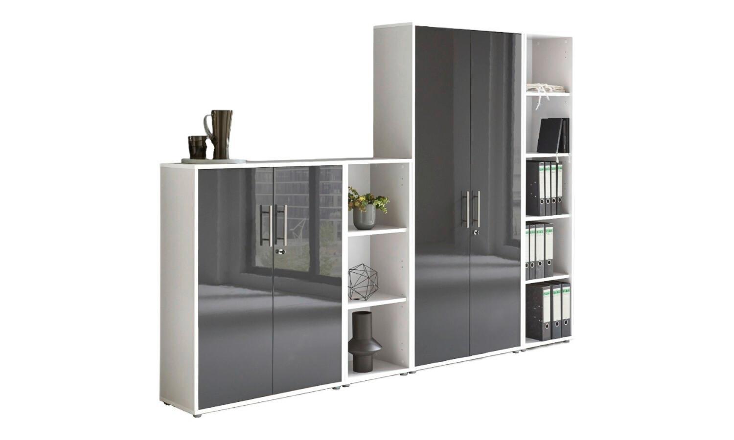 Office Edition B: 257 cm Weiß/Anthrazit - Anthrazit Hochglanz/Weiß, MODERN, Holzwerkstoff (257/186/33cm) - MID.YOU