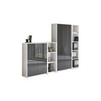 Office Edition B: 257 cm Weiß/Anthrazit - Anthrazit Hochglanz/Weiß, MODERN, Holzwerkstoff (257/186/33cm) - MID.YOU