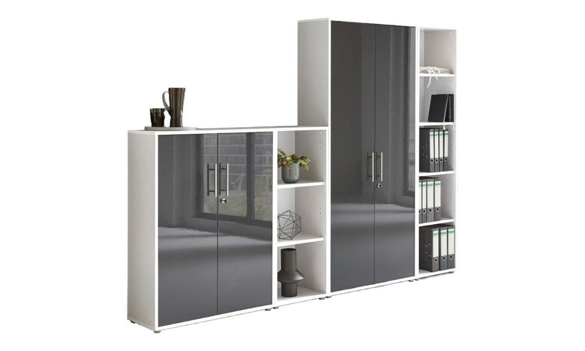 Office Edition B: 257 cm Weiß/Anthrazit - Anthrazit Hochglanz/Weiß, MODERN, Holzwerkstoff (257/186/33cm) - MID.YOU