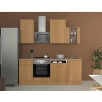 Küchenzeile Nano mit Geräten 220 cm Creme/Buche Dekor - Beige/Buchefarben, MODERN, Glas/Holzwerkstoff (220cm) - FlexWell