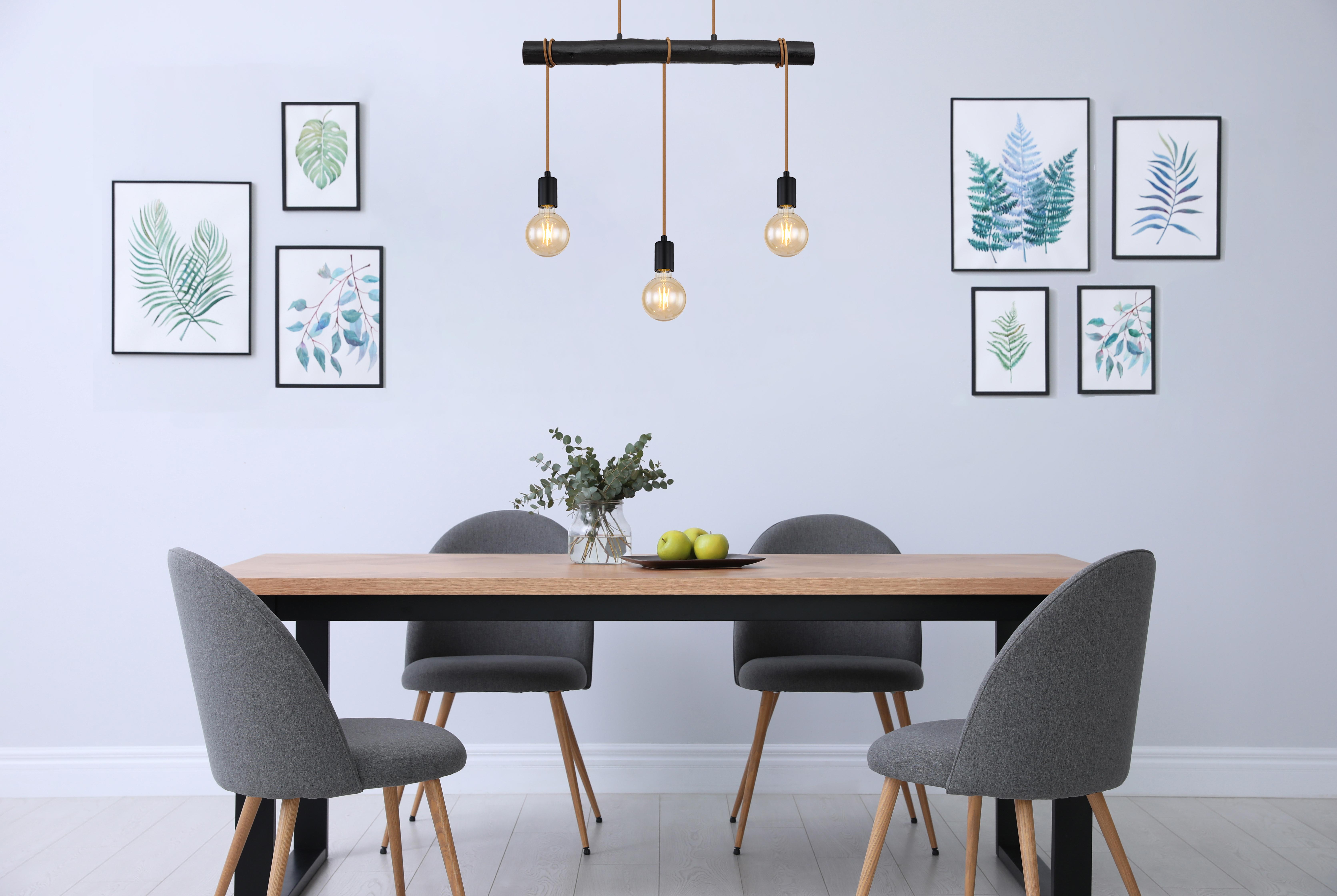 Hängeleuchte H: 120 cm 3-Flammig - Schwarz, Design, Holz/Metall (60/5/120cm) - Globo