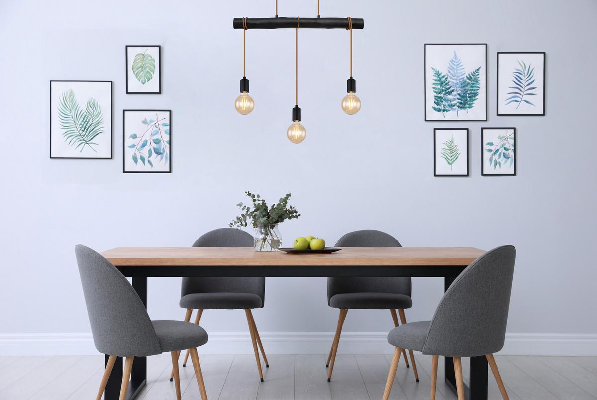 Hängeleuchte H: 120 cm 3-Flammig - Schwarz, Design, Holz/Metall (60/5/120cm) - Globo