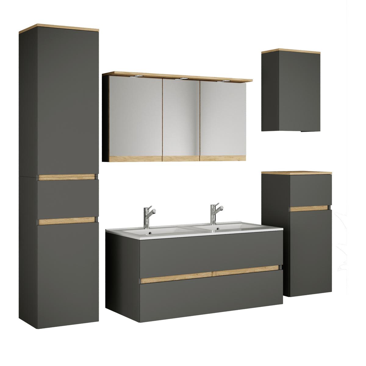 Fürdőszobabútor Cosila - méztölgy színű/antracit, Trend, faalapú anyag/kerámia (192cm) - MID.YOU
