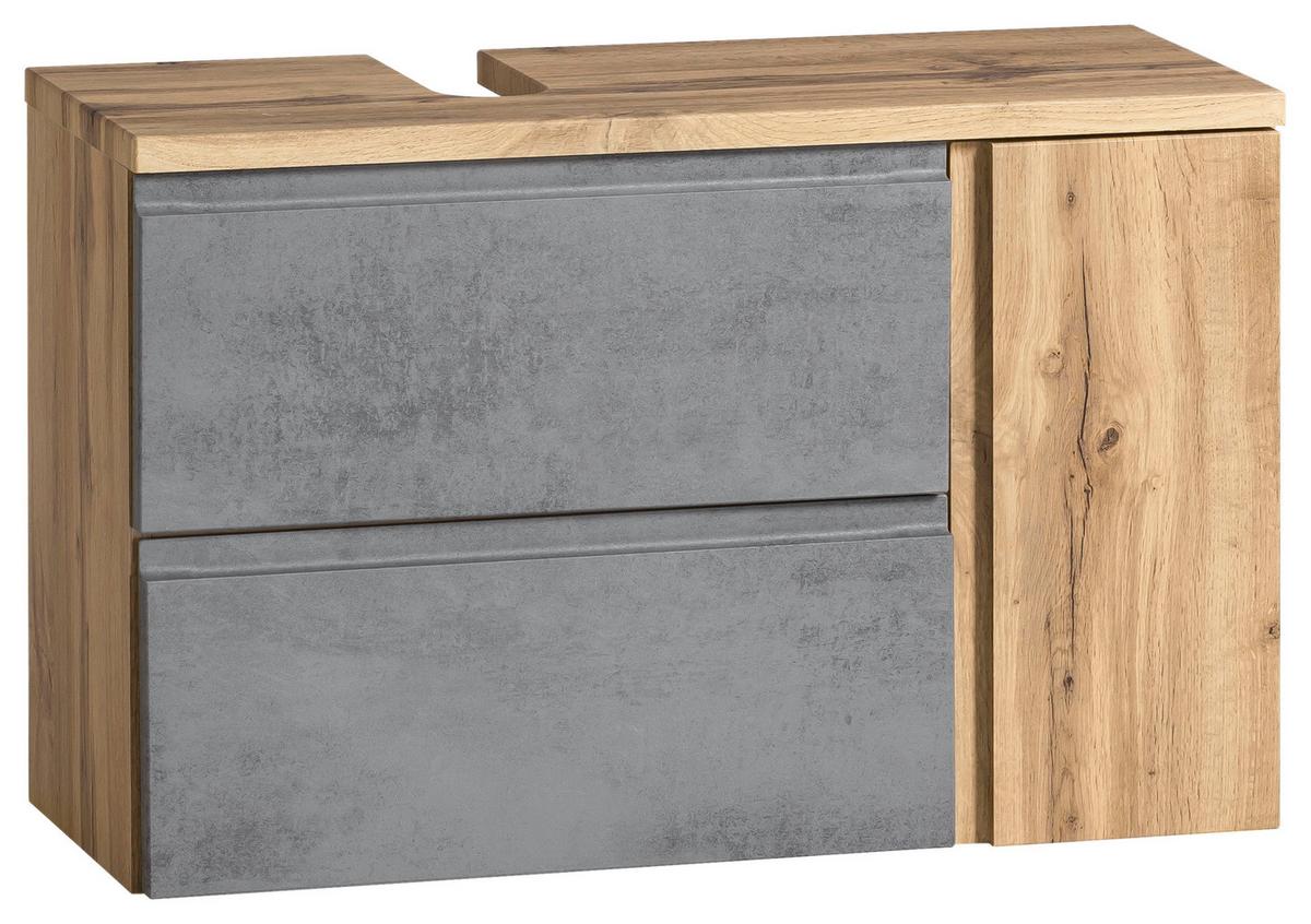 Waschbeckenunterschrank Varese B: 85 cm Hellgrau/Eiche Wotan - Eiche Wotan/Hellgrau, MODERN, Holzwerkstoff (85/56/35cm) - Held