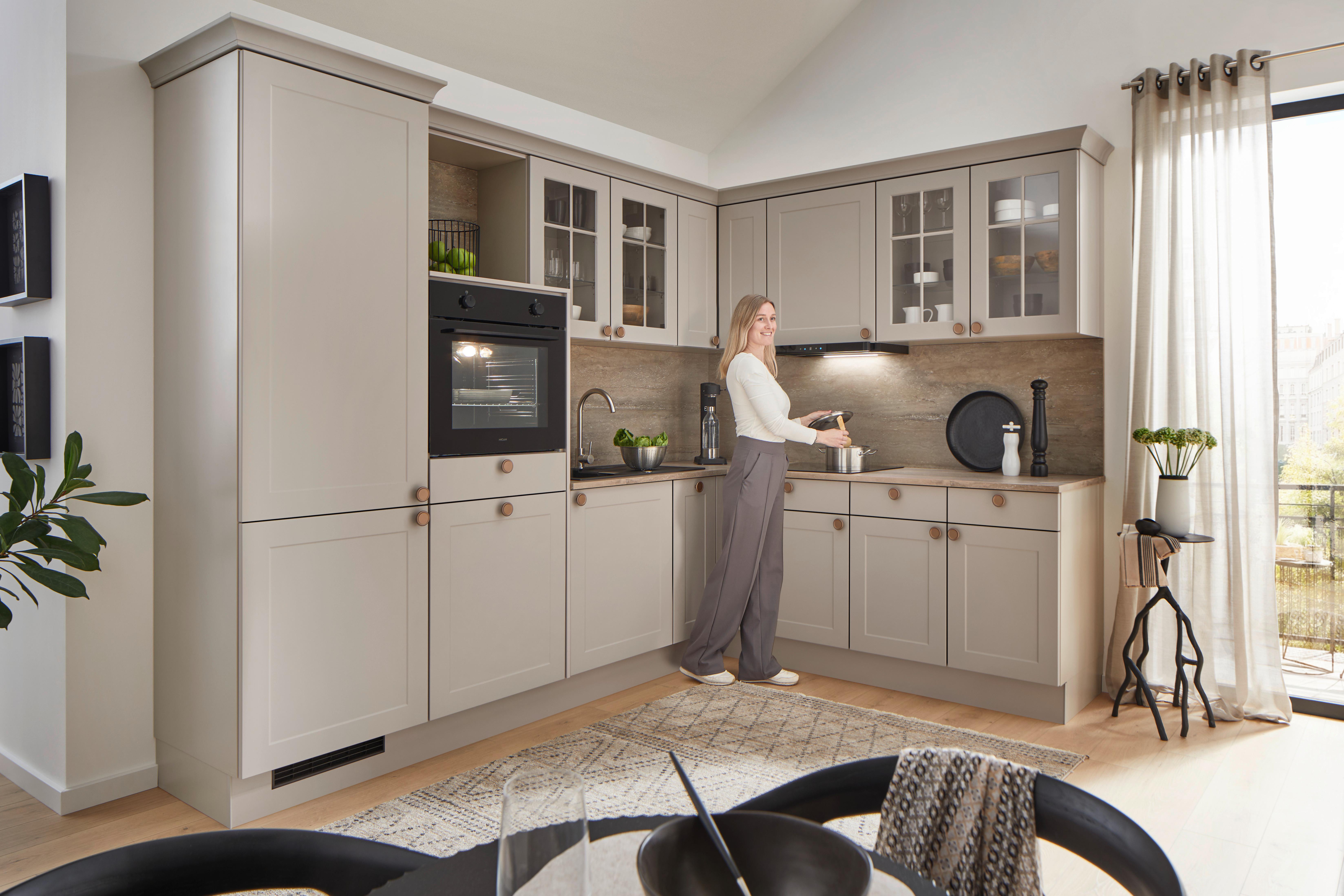 Eckküche Ip 4250 - Hellgrau/Braun, ROMANTIK / LANDHAUS, Holzwerkstoff (276,6/215cm) - Impuls