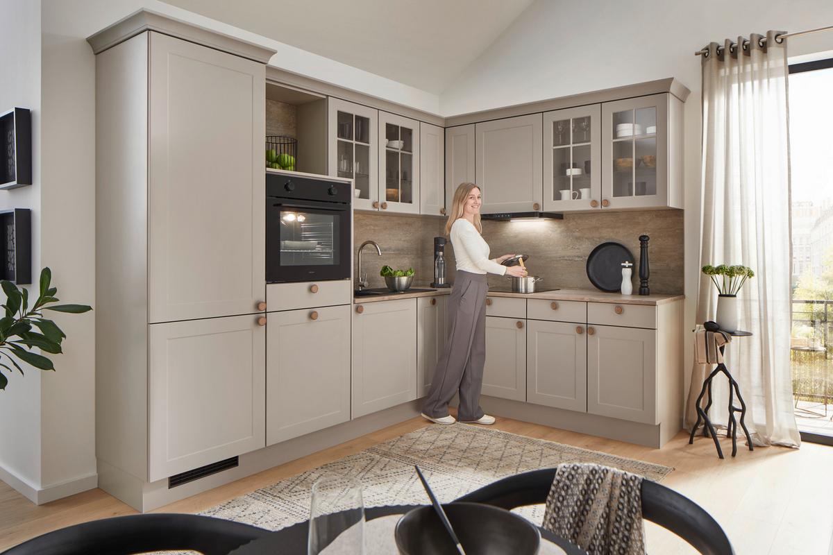 Eckküche Ip 4250 - Hellgrau/Braun, ROMANTIK / LANDHAUS, Holzwerkstoff (276,6/215cm) - Impuls