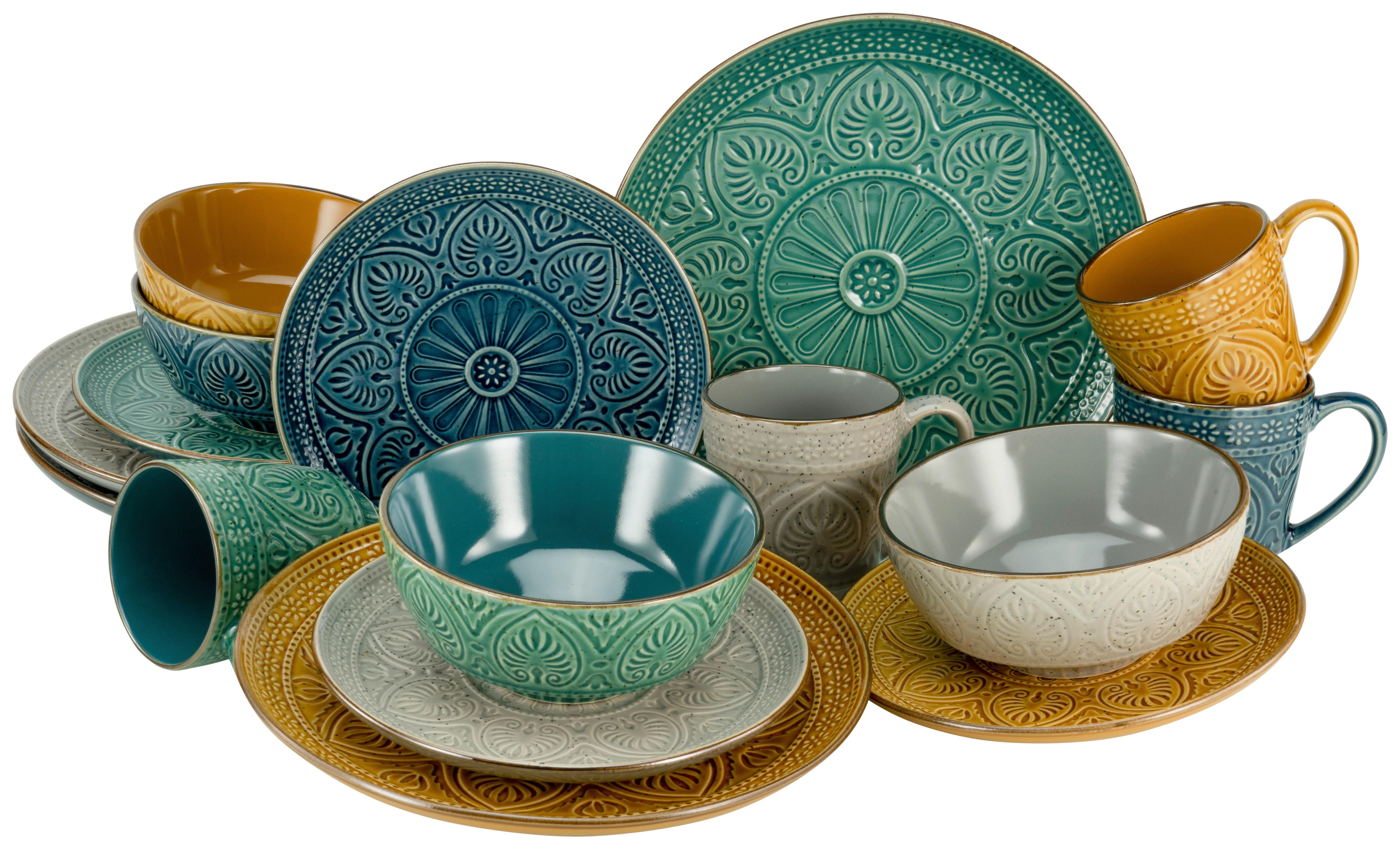 Kombiservice Samarkand Keramik 4 Personen - Smaragdgrün/Gelb, LIFESTYLE, Keramik - Creatable