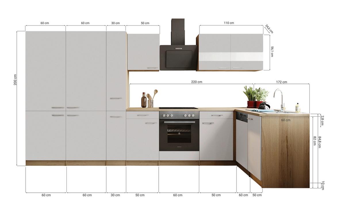 ECKKÜCHE Merle, Grau S: 370x172 cm - Eichefarben/Grau, Trend, Holzwerkstoff (370/172cm) - Respekta