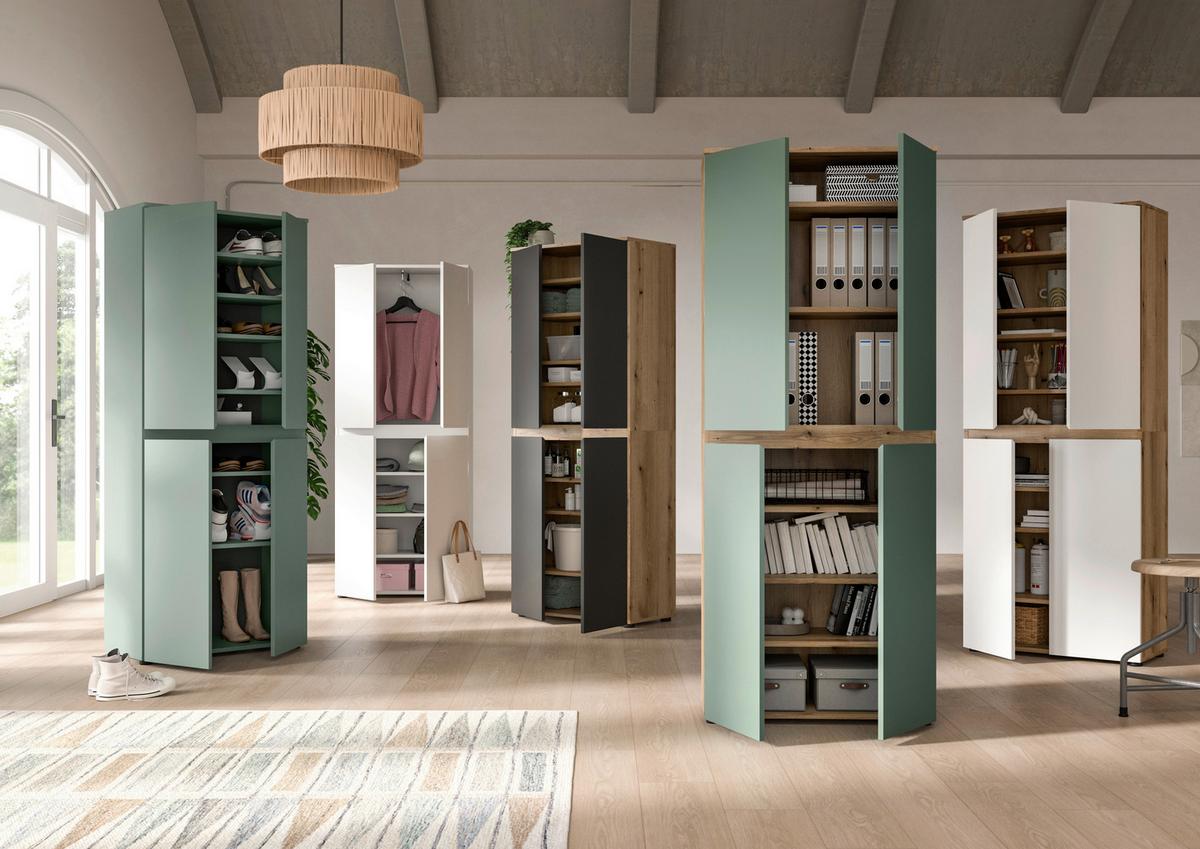 Schuhschrank Scarpa, Weiß B: 70 cm - Schwarz/Weiß, Design, Holzwerkstoff (70/175/37cm) - Livetastic