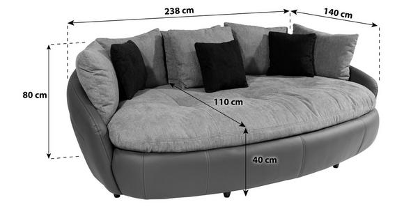 Big Sofa Aruba mit Kissen B: 238 cm Grau/Schwarz Lederlook - Schwarz/Grau, LIFESTYLE, Textil (238/80/140cm) - Luca Bessoni