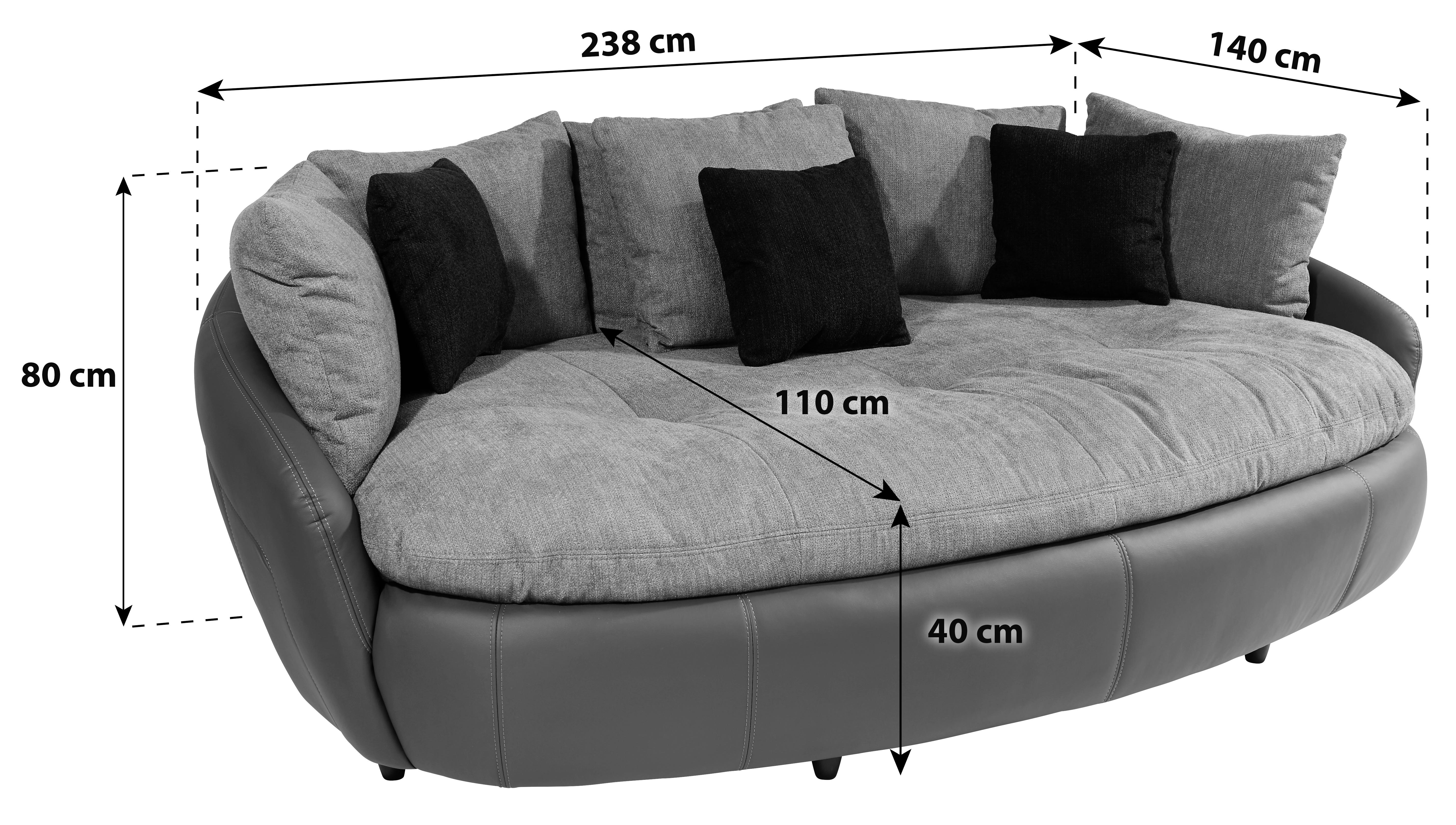 Megasofa mit Kissen Aruba, Mikrofaser/Lederlook - Schwarz/Weiß, LIFESTYLE, Textil (238/80/140cm)