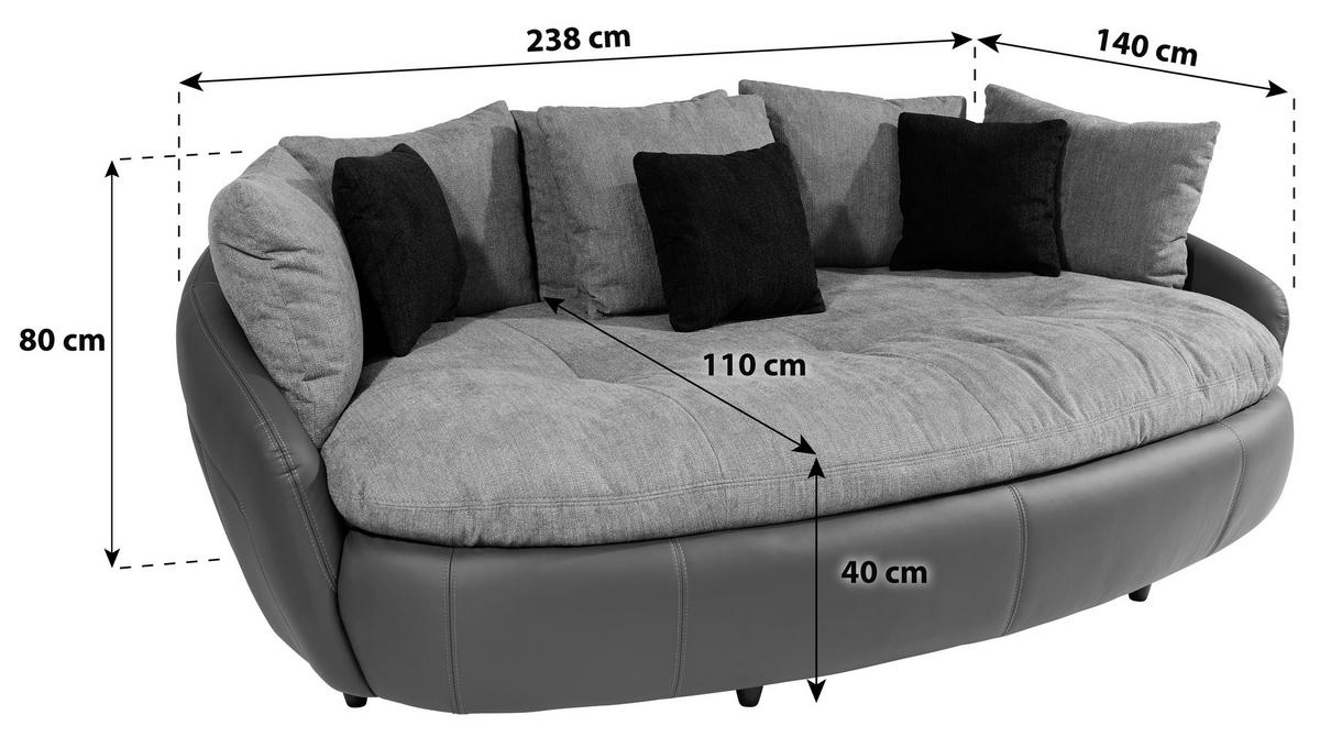 Big Sofa Aruba mit Kissen Schwarz/Rot Lederlook - Rot/Schwarz, LIFESTYLE, Textil (238/80/140cm)