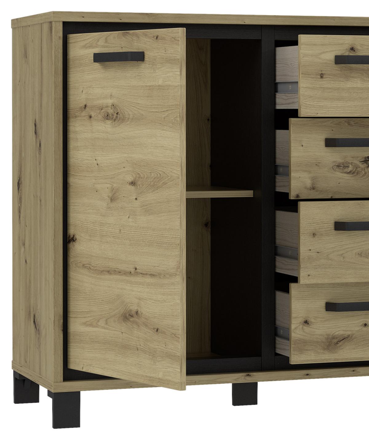 Kommode B 138,4 Cm Trondheim, Eiche Dekor/schwarz - Eichefarben/Schwarz, MODERN, Holzwerkstoff/Kunststoff (138,4/91,2/41,5cm) - MID.YOU