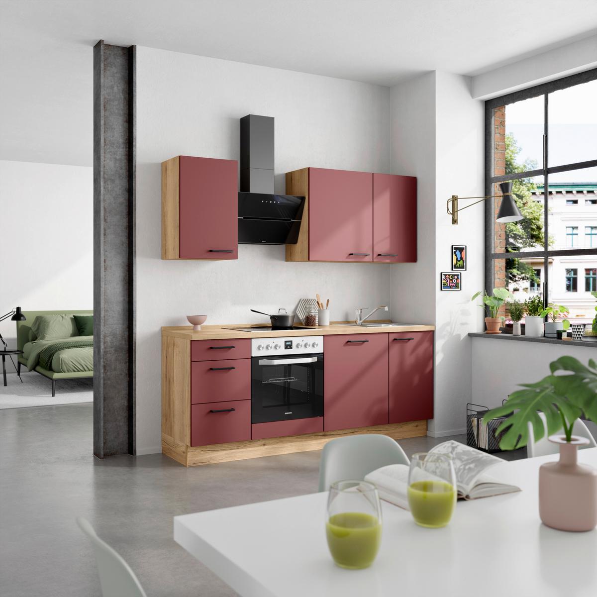 Küchenleerblock Easytouch High-Line, H5 Links - Eichefarben/Rot, MODERN, Holzwerkstoff (210cm) - Nobilia