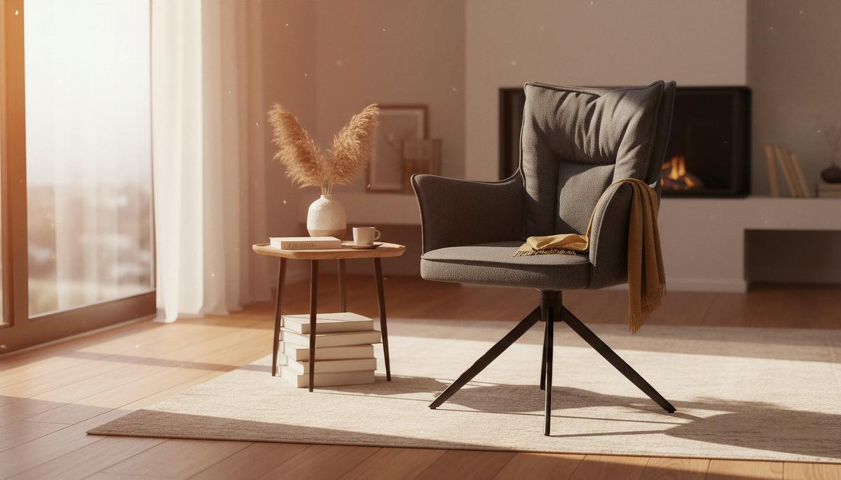 Armlehnstuhl Elisa Leinenoptik Dunkelgrau B: 65cm - Dunkelgrau/Schwarz, KONVENTIONELL, Textil/Metall (65/89/64cm)