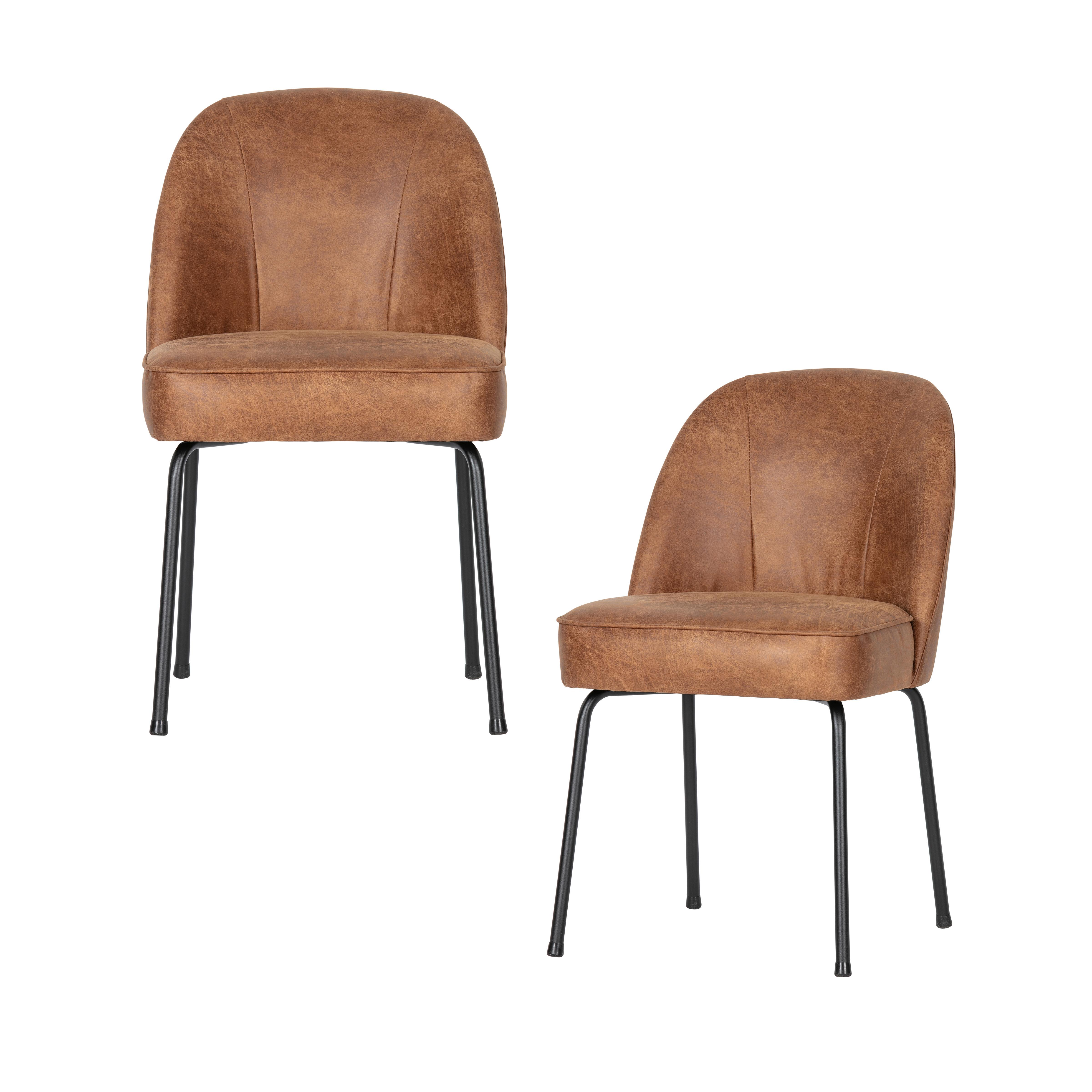 Stuhl-Set Vogue Cognac B: 50cm - Cognac/Schwarz, MODERN, Leder/Textil (50/83/57cm) - Livetastic