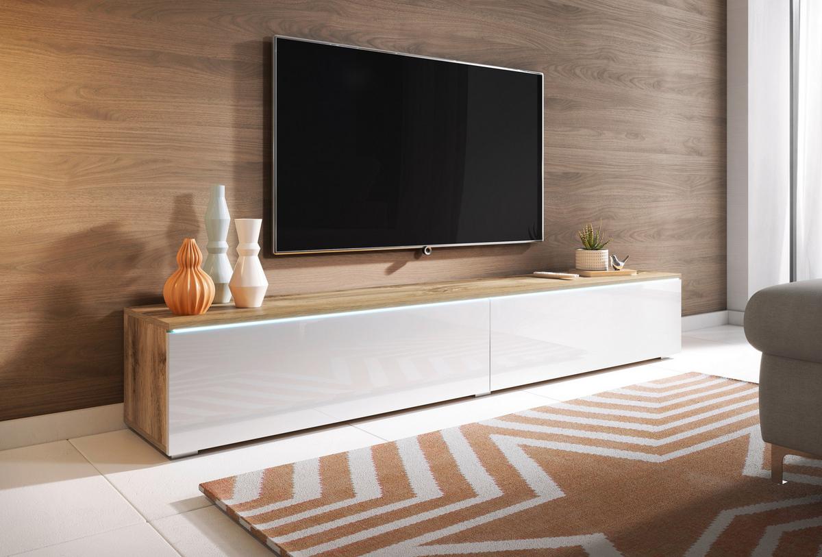 Tv-lowboard Eiche Wotan B: 180 Cm Weiß/eichefarben - Weiß Hochglanz/Eiche Wotan, LIFESTYLE, Holzwerkstoff (180/30/33cm) - P & B