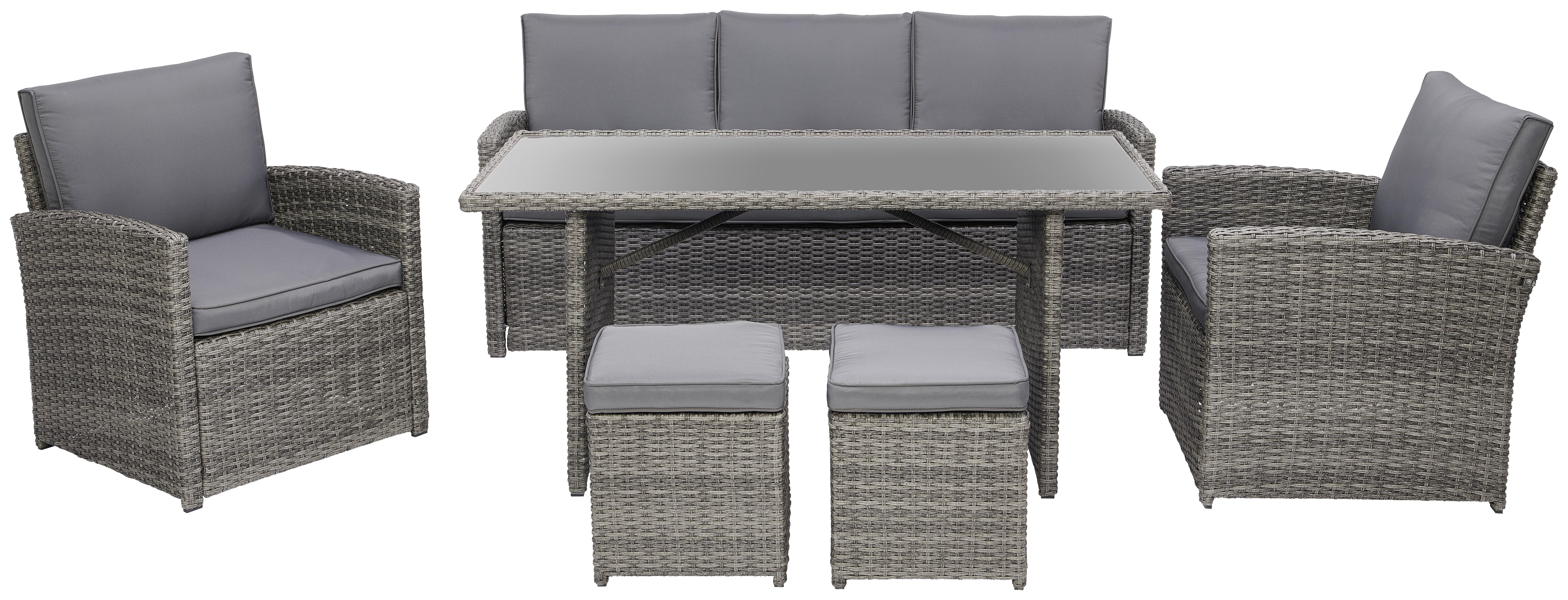 Lounge Garnitúra Malta - sötétszürke/szürke, Modern, műanyag/üveg (145/68/70cm) - Beldano